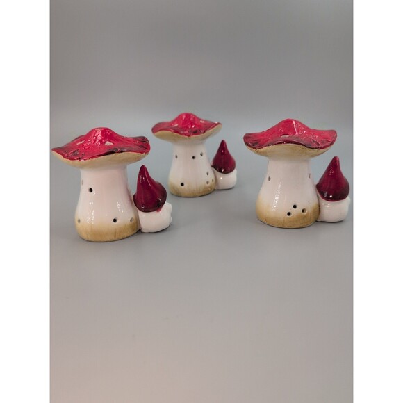 3 mushroom gnome snowman ceramic Christmas decor figurines - Picture 4 of 5